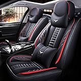Niscarda Car Seat Covers for Jeep Cherokee 2014-2025, Full Coverage Customized Seat Covers Premium Leather Waterproof Stain-Resistant Easy to Install (Full Set with Pillows, Black&Red)