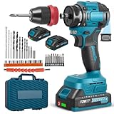 21V Brushless Cordless Combi Drill Set, Electric Screwdriver Cordless Drill Hammer 3 in 1 with 2 Batteries 2000mAh, 24+1 Torque Electric Drills, 2 Spees LED Drill Set for Home and Garden DIY Project