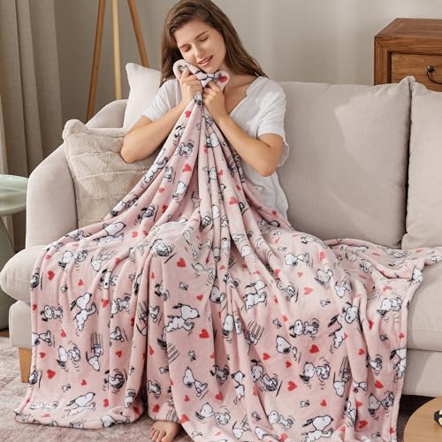 Image of Berkshire Blanket Peanuts VelvetLoft Cute Character Snoopy Plush Throw Blanket,Peanuts Poses and Hearts Blush,Throw 55 in x 70 in (Official Peanuts Product)