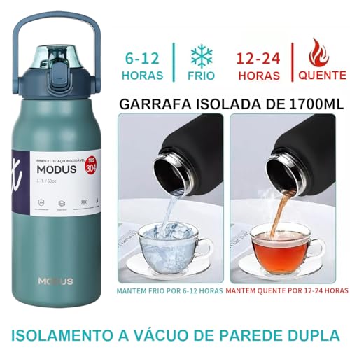 Garrafa Térmica De Grande Capacidade Em Aço Inoxidável Com Canudo 1700ML (Verde)