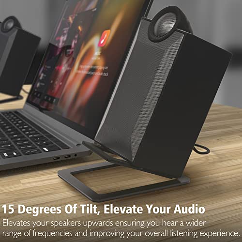 Desktop Speaker Stands - Holds Small Bookshelf Speakers & Desk Speakers, Vibration Damping Tilted Tabletop Metal Computer Speaker Stand, Black - 1 Pair #TOP6
