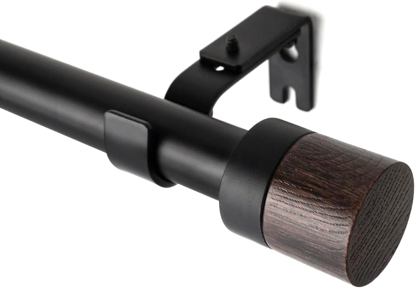 Heavy Duty Rustic Wooden Curtain Rod, 16-144 Inch Adjustable, 1 Inch Diameter Wall Mounted Dark Wood Grain Drapery Rod for Bedroom, Living Room, Study, Dining Room