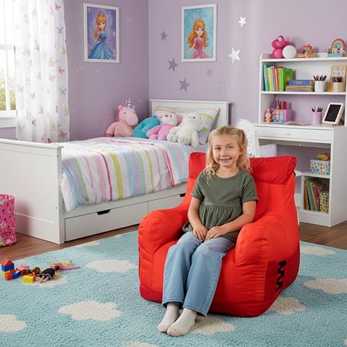 Big Joe Dorm Bean Bag Chair with Drink Holder and Pocket, Two Tone Red Smartmax, Durable Polyester Nylon Blend, 3 feet