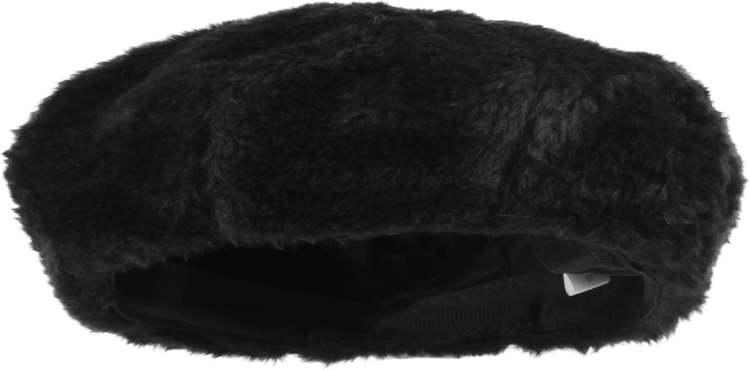 Minache Women's Winter Warm Faux Fur Furry Beret Hat French Painter Hat Black