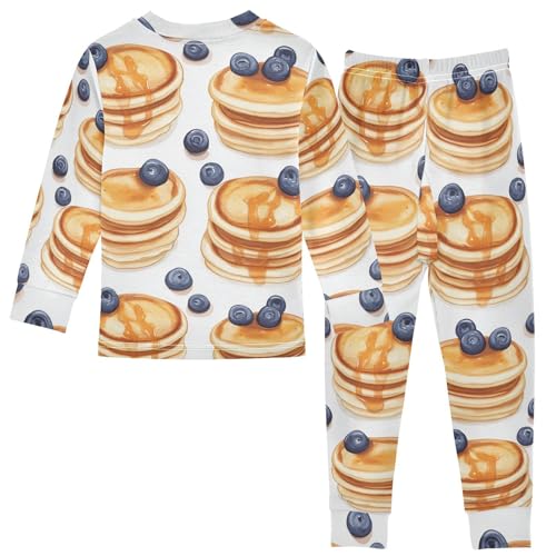 Pajama Sets Long Sleeve Pancakes with Blueberries Soft Comfy Sleepwear 2 Piece PJS 3-8T3