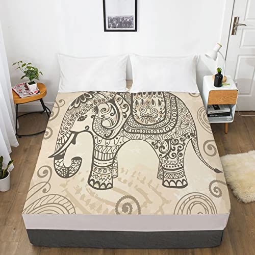 LJHTY Spannbettlaken 140x200 cm ethnischer Elefant, mit 30 cm tiefer Tasche, voll elastisches Superweiches bettlaken Matratzenschoner für Boxspringbett Wasserbett Cover