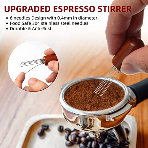 Jestop Espresso Distribution Tool, 6 Needles Espresso Coffee Stirrer, Wdt Tool, Espresso Accessories Tool, 6 Pin Natural Wood Wdt Coffee Tool For Home Kitchen Cafe, Walnut #TOP1