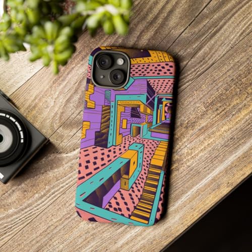 Coque iPhone 15 Plus géométrique rose rigide et mate