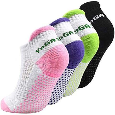 4 Pairs Non Slip Yoga Socks for Women, Pilates Socks with Grips, Grip Cotton Socks for Running, Dance, Ballet, Sports, UK Size 4-7 Cover