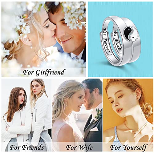 Jzmsjf S925 Sterling Silver Couple Rings Set Adjustable Matching Yin Yang Tai Chi Rings Engagement Promise Anniversary Birthday Jewelry Gift For Wife Husband Boyfriend Girlfriend #TOP4