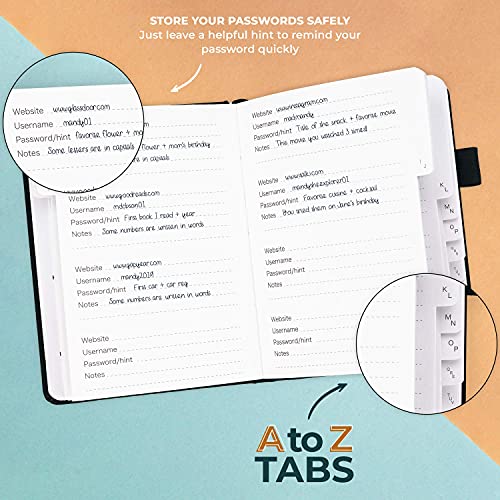 Clever Fox Password Book With Tabs. Internet Address And Password Organizer Logbook With Alphabetical Tabs. Small Pocket Size Password Keeper Journal Notebook For Computer & Website Logins (Black) #TOP2