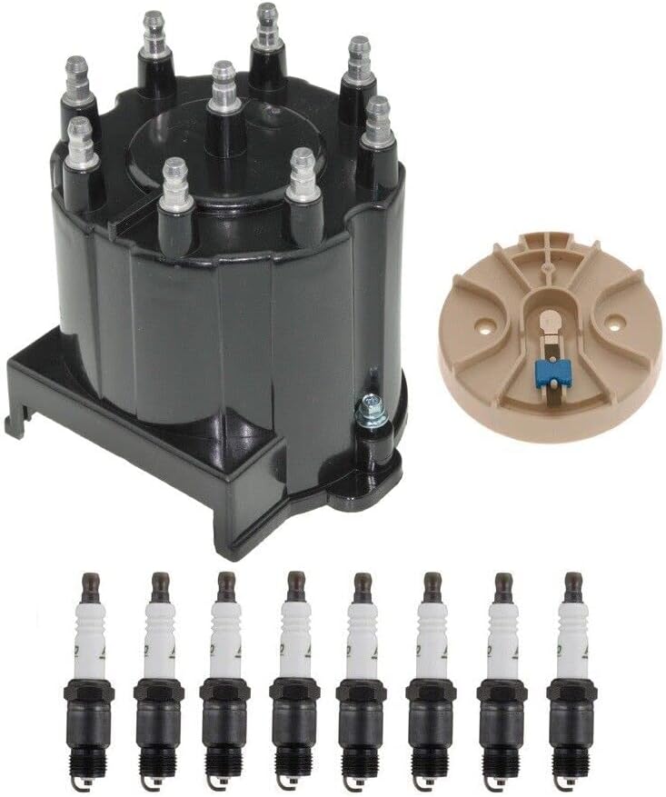 Replacement Distributor Rotor Cap and Professional Spark Plugs Kit for GMC G3500 V8