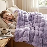 DREAMNINE Soft Faux Bubble Rabbit Fur Throw Blanket for Couch, Thick Cozy Decorative Warm Fuzzy Fur Blanket for Sofa Chair Bedroom Living Room Dorm Gift, 50 * 60 Inches, Lilac Purple