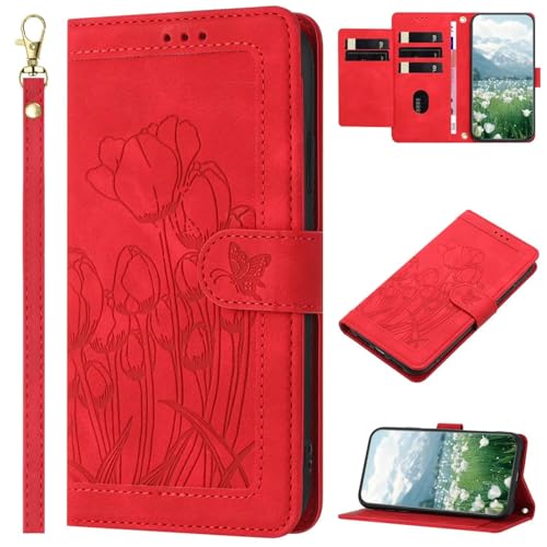 WOWUDI for Sony Xperia 10 Vl 2024 Flip Case Maskros PU-läder med korthållare spår magnetisk stängningFlip Plånbok Magnetiskt Mobilfodral Skal - Red