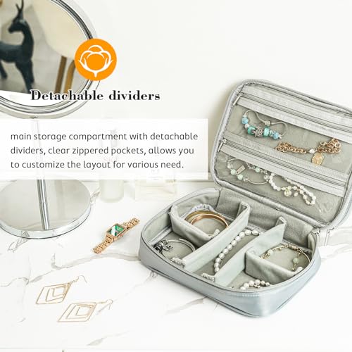 ProCase Travel Jewelry Case Organizer Bag, Soft Padded Jewelry Carrying Pouch Portable Storage Holder for Earrings Ring Necklace Bracelet Chain -Grey