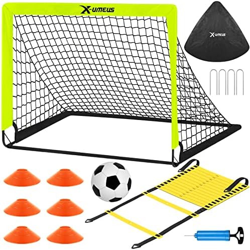 Kids Soccer Goals for Backyard, 4' x 3' Pop Up Toddler Soccer Goal Training Equipment with Soccer Ball, Agility Ladder and Cones, Portable Soccer Nets for Backyard for Kids Youth Outdoor Sports Games