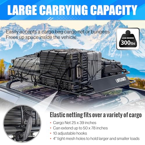 Image of LWTURMRT Heavy Duty 54 inchX36 inchRoof Rack Cargo Basket Universal Rooftop Cargo Carrier with Waterproof Cargo Bag 18 Cubic Feet (54 inchX34 inchX17 inch) Cargo Net