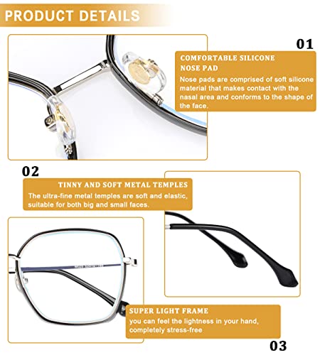 Image of DUCO Retro Square Blue Light Glasses for Women Oversized Blue Ray Blocking Glasses Computer Glasses Teens Fashion Eyeglasses W020