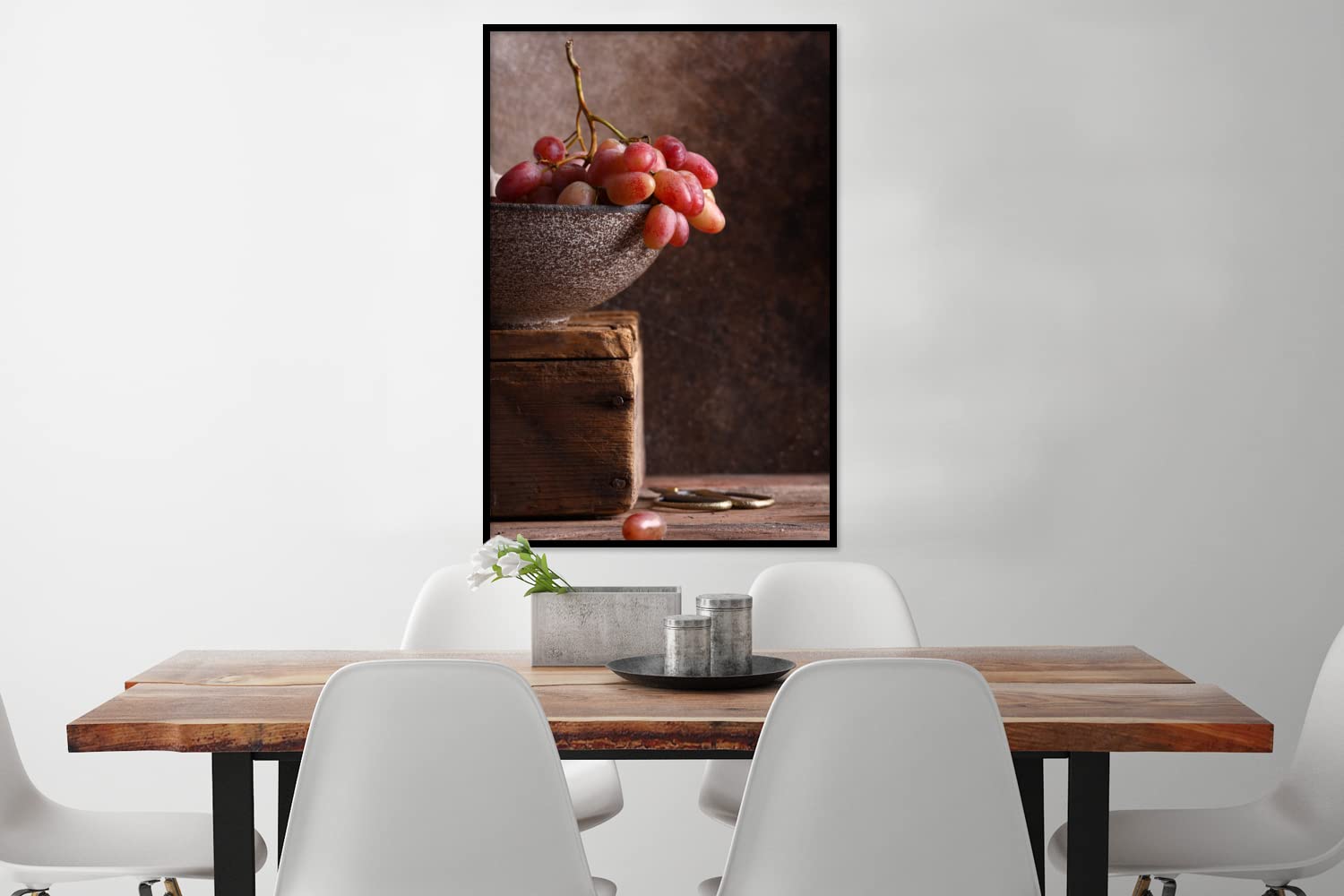 MuchoWow Poster Bilder Wanddeko Deko Wohnzimmer 80x120 cm Rustikal - Weintrauben - Schale - Stilleben - Obst
