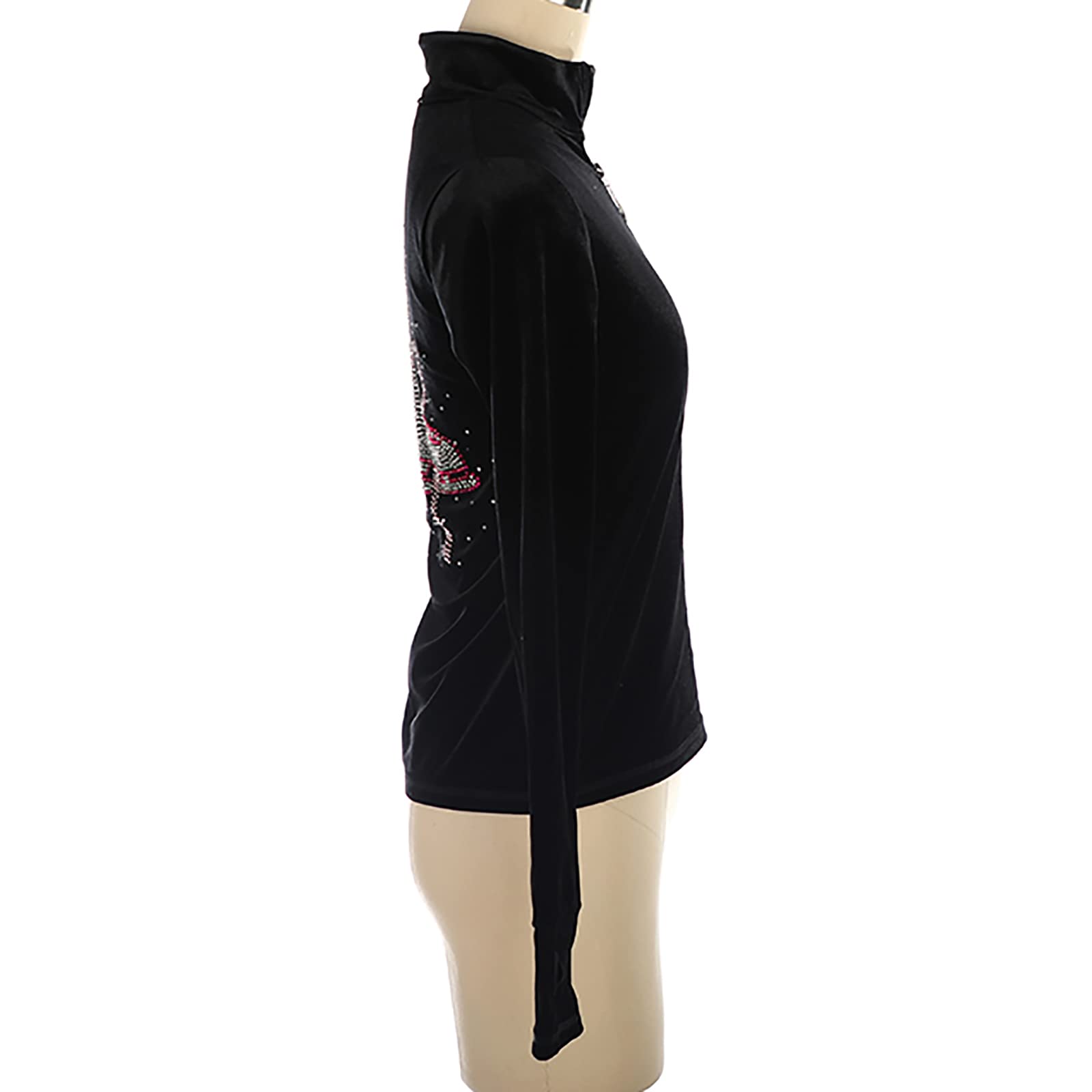 Giacca da Pattinaggio Artistico Bambini Ragazze Adulte Completo da Allenamento Top da Pattinaggio sul Ghiaccio con Strass(Size:M,Color:Nero -Sottile)