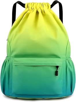 Drawstring Backpack, Waterproof Bag With Outside Zipper Pocket