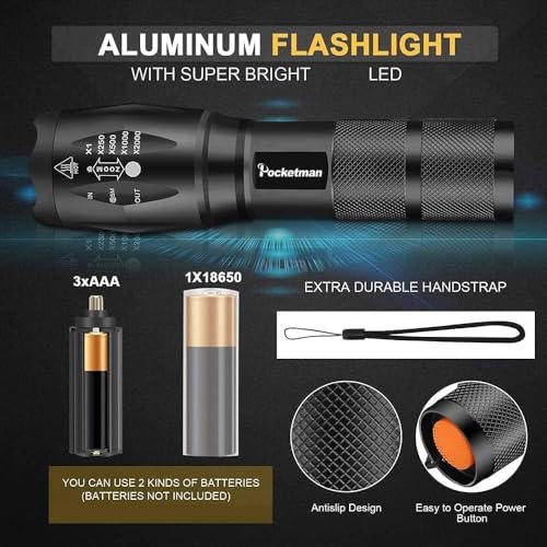 Pocketman LED Tactical Flashlight Super Bright LED Flashlights Portable Outdoor Water Resistant Torch with 5 Light Modes?10Pack?