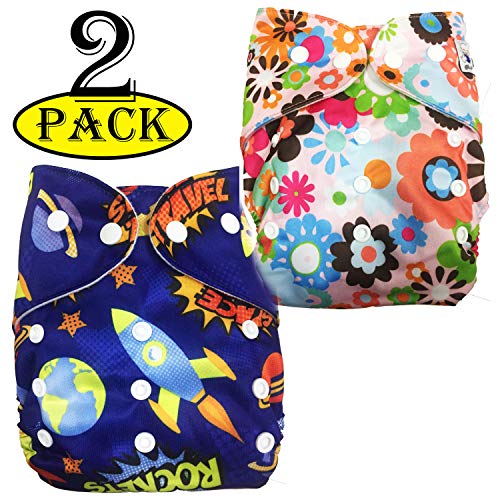 Image of Babymoon (Set of 2) Reusable Cloth Diaper, Premium Adjustable Size Waterproof Washable Pocket Cloth Diaper Nappie