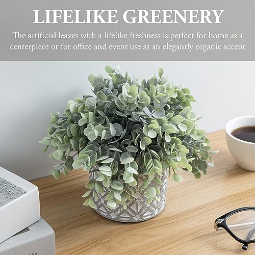 MyGift Artificial Eucalyptus Plant in Modern Gray Concrete Pots with Geometric Embossed Pattern (1, Grey) - Image 5
