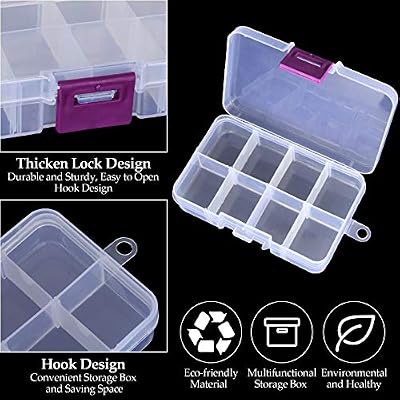 12 Pack 8 Grids Plastic Jewelry Organizer Box for Travel, Small Clear Bead Storage Container with Adjustable Dividers, Removable Grid Compartment Earring Storage Containers, 4.1x 2.6x 0.9