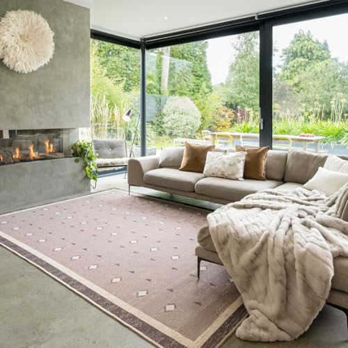 Washable Jute Like Berber Inspired Rug Natural Beige Brown Boho Style Non Slip Textured Area Rug for Living Room Bedroom and Dining Room 120cm x 170cm (3ft 11" x 5ft 7")