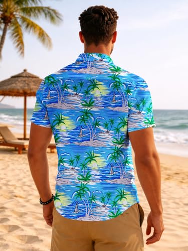 Image of Yoimira Hawaiian Shirts for Men, Print Mens Casual Short Sleeve Button Down Shirts Floral Aloha Beach Shirt