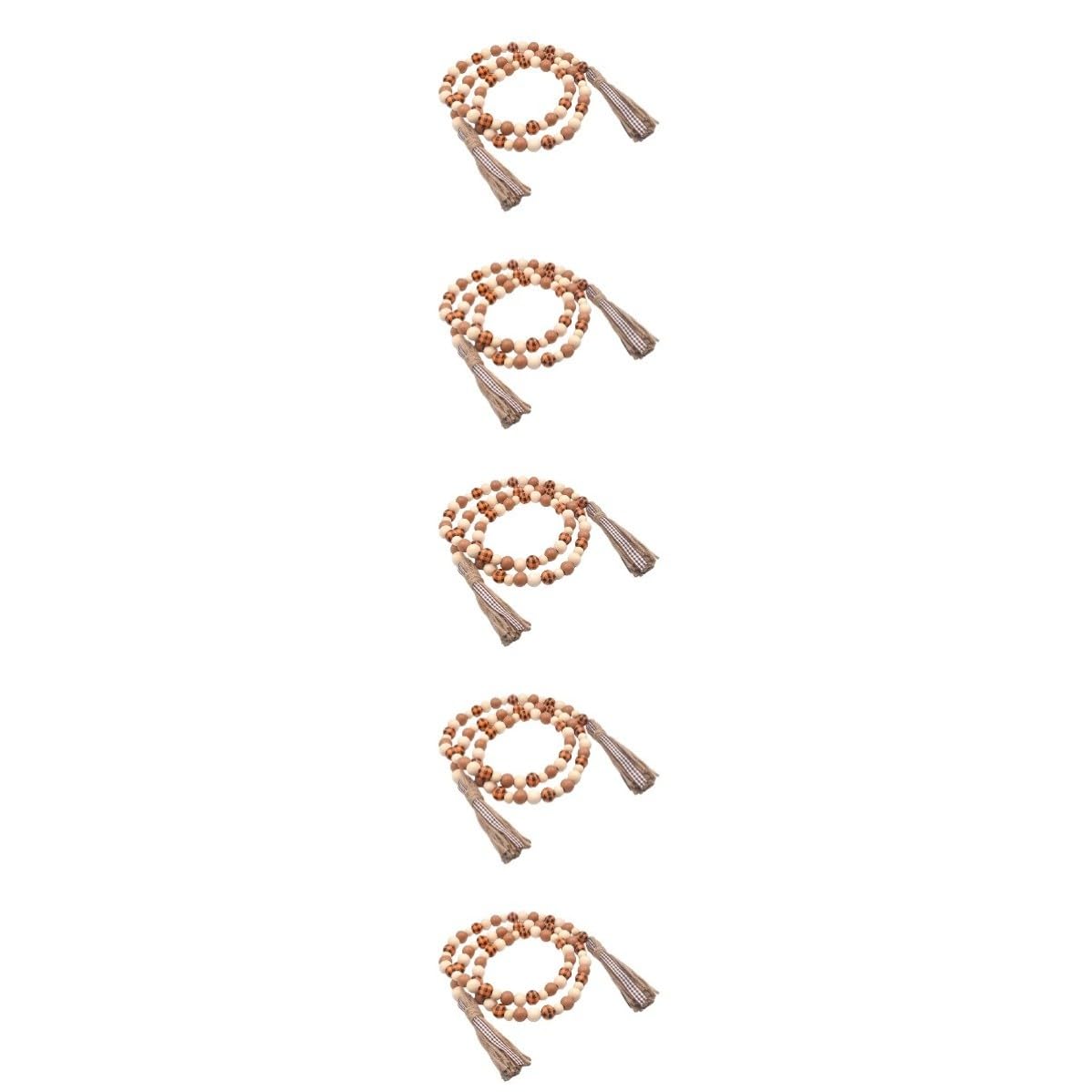 Uonlytech 5 Pezzi Decorazione da Parete per Halloween Perline in Legno Beige e Corda, Pendente Sospeso e Sicuro per Feste e Arredamento Casa