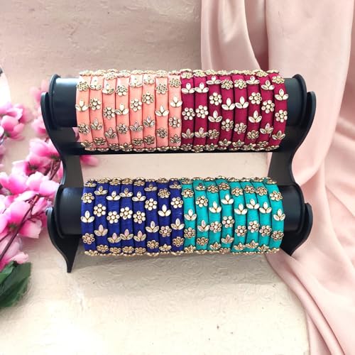 Silk thread Bangles|Ethnic Indian Accessories|Party favors|Return gifts|Baby shower gifts|Bollywood|Handmade|Chuda|Set of 4 pairs|Multicolor kada|Kundan3