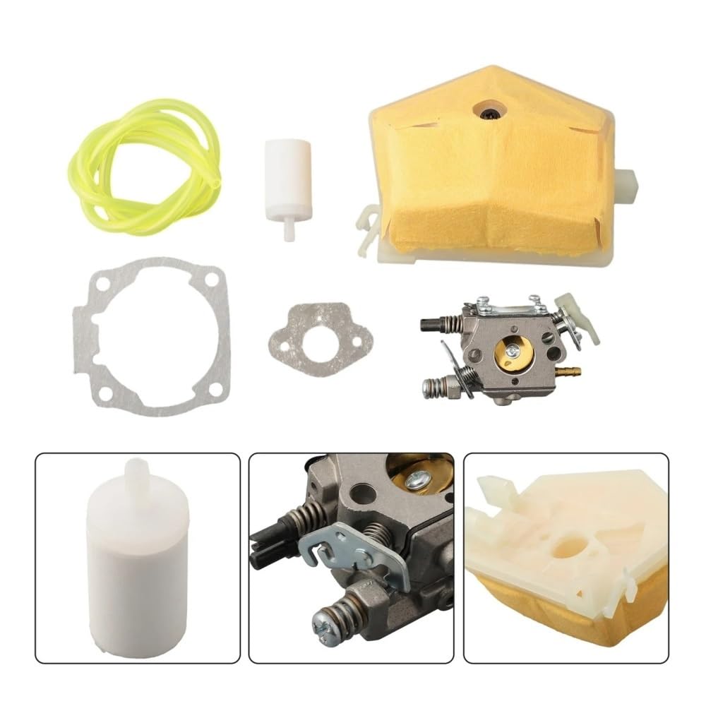 Carburador Compatible con Motosierra 50, 51, 55, 61, 254, 257 y 261. Kit de Juntas for Filtro de Aire y Manguera de Combustible. Herramienta de jardín.