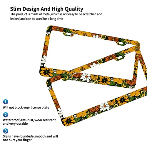 Maijee Cute Hippie License Plate Frame,License Plate Frame For Woman,Hippie Car Plate Frames,Tag Frames Holder Flower Floral Front Rear Car Decor Stainless Metal Aluminum 2 Pack 2 Holes For Women #TOP5