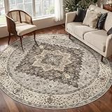 Tangsoo Alfombra redonda vintage de 6 pies, color marrón y gris