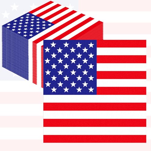 50 Pieces American Flag Paper Napkins, USA Disposable Cocktail Napkins for National Day, 4th of July, Independence Day, Patriotic Celebrations, Sports Events, Dinner Table, and Party Decorations