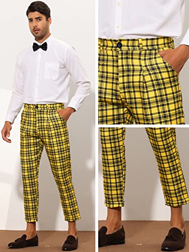 Lars Amadeus Yellow Plaid Cropped Pants For Men's Slim Fit Business Dress Pants Checked Slacks 30 #TOP4