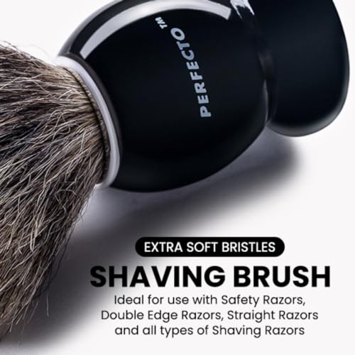Image of Perfecto 100% Original Pure Badger Shaving Brush, Engineered for The Best Gift For Him. All Methods, Safety Razor, Double Edge Razor, Straight Razor, Shaving Razor, Gift for Men