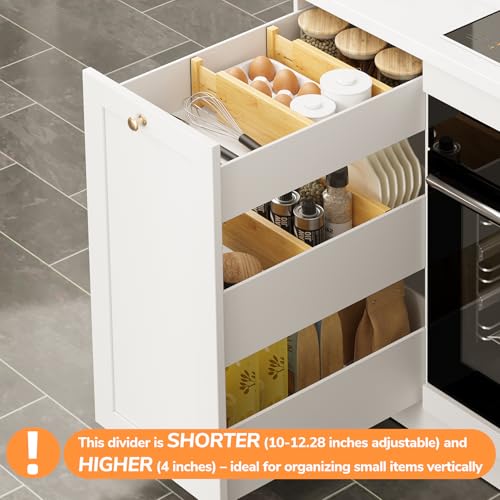 BAMEOS 4" High Bamboo Drawer Dividers - Adjustable Small Drawer Organizer - Kitchen, Dresser, Bathroom, Bedroom & Office - 4-pack - Thumbnail 7