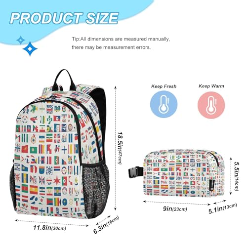 Kids Backpack Flags From Around The World Boys Girls School Backpack with Lunch Bag Bookbag Set for Elementary Middle School Teens2