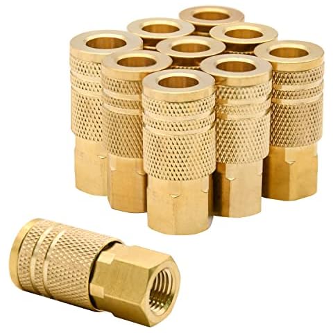 1/4-Inch Brass Female Industrial Coupler, 10 Pack 1/4 Inch Air Hose Fittings NPT Female Quick Connector Air Coupler for Professional Jobsites and Automotive Shops (10 Pack Female Coupler) Cover