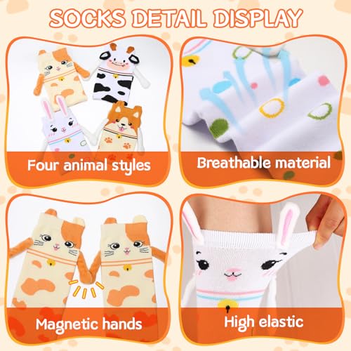 scenicamp 4 Pairs Magnetic Hand Holding Socks Animal Cow Dog Cat Bunny Socks — view 2