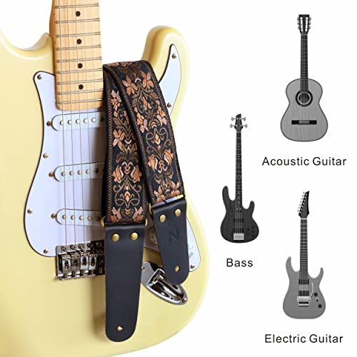 Nefelibata JTBD-VES189 Guitar Strap, 2 Inch Jacquard Embroidery Guitar Straps, Full Grain Leather Ends With Hidden Pocket, For Bass, Electric And Acoustic Guitars thumb #3