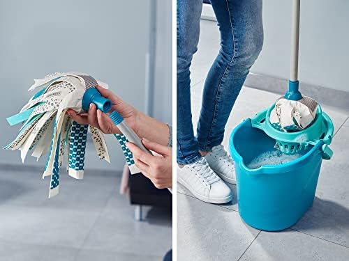 Leifheit Power 3in1 Floor Set, Complete Mop & Bucket Set, Mop-3 Different Fibres 27cm Long Ensure Effective Clean, 12 L Bucket with Wringer, 3 Part 120 cm Steel Handle, viscose, Turquoise, Medium