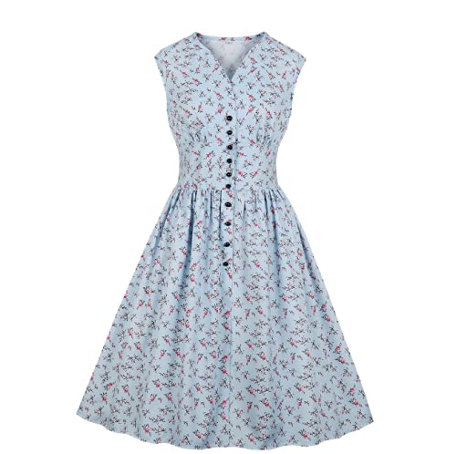 Morelucky, Robe vintage à simple boutonnage pour femme - Col en V - Sans manches - Taille haute - Robe de soirée vintage - Noir - Medium Cover