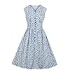 Morelucky, Vrouwen Vintage Single-breasted Jurk Gedrukt V-hals Mouwloze Jurk Hoge Taille Vintage Jurk Swing Feestjurk