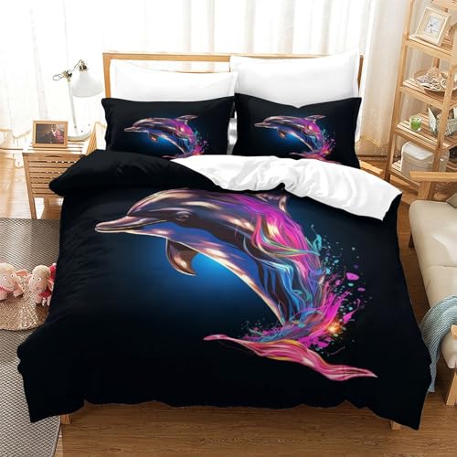Ensemble de literie housse de couette dauphin imprimé 3D microfibre 200x200