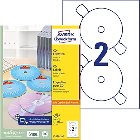 Avery Full Face CD/DVD Laser Labels 117 mm Cover