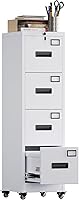 METAN 4 Drawer Lockable File Cabinet on Wheels - Metal Vertical Filing Cabinet for Home Office, White, Legal/Letter Size